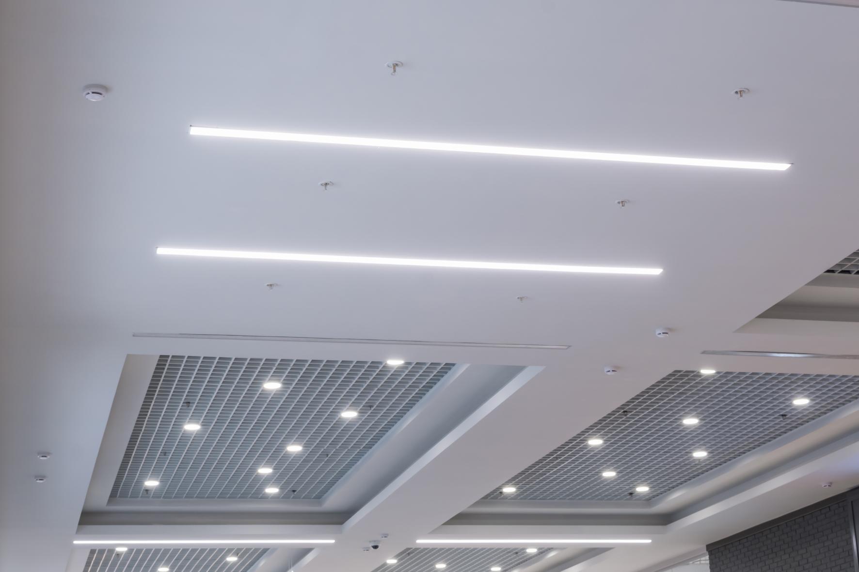 suspended and grid ceiling with halogen spots lamps