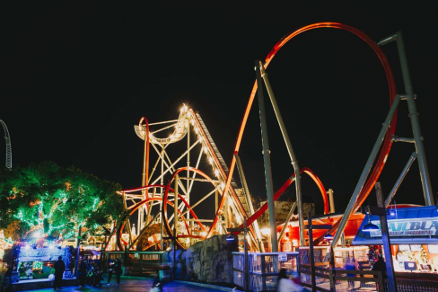 California Great America rollercoaster lit up at night