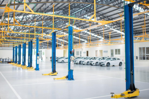 cars in a service area at the dealership