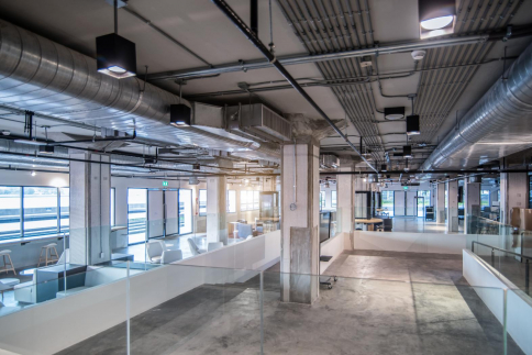 Steel studs used to frame in a large commercial building.