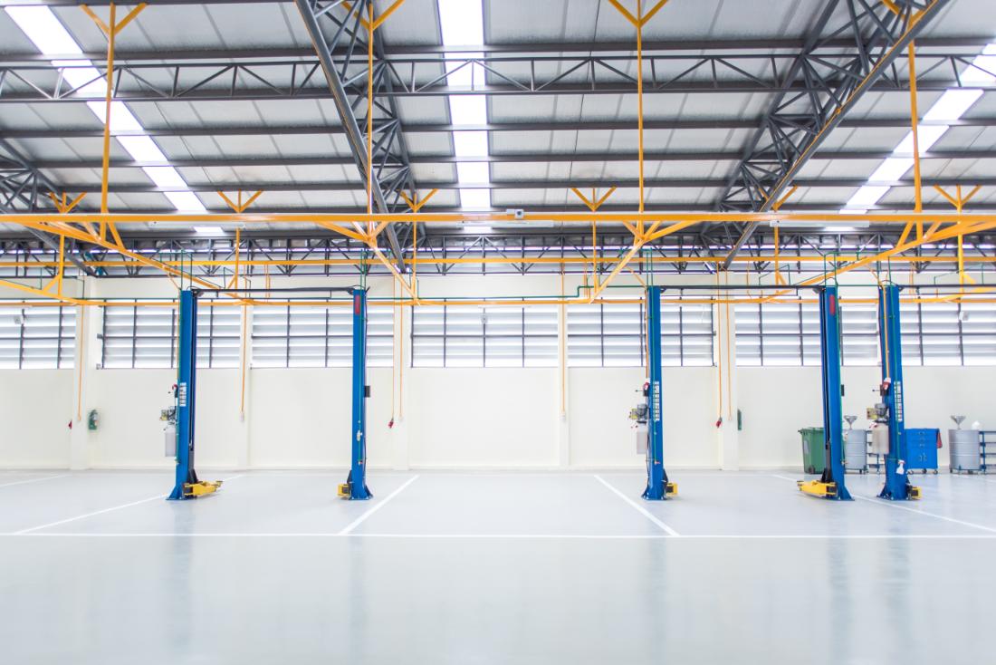 Service area for cars at a factory